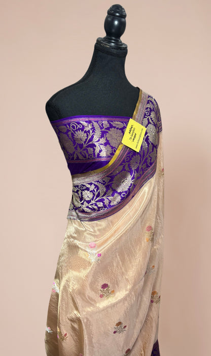 Ektara Tissue Katan Silk Banarasi Handloom Saree - Kadhiyal Motifs