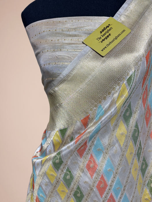 Cream Pure Tissue Katan Silk Banarasi Handloom Saree - Kadhiyal Rangkat