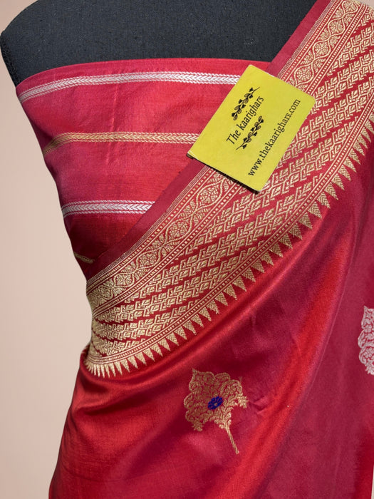 Red Pure Katan Banarasi Handloom Saree - Kadiyal Sona Roopa