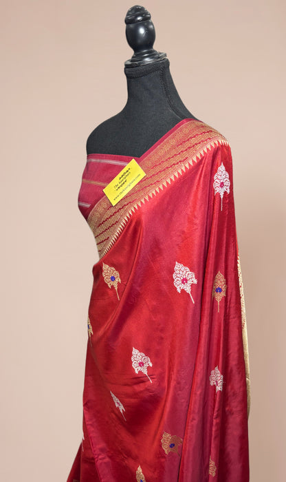 Red Pure Katan Banarasi Handloom Saree - Kadiyal Sona Roopa