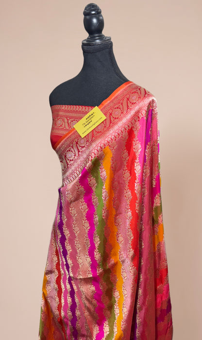 Ektara Pure Katan Silk Banarasi Handloom Saree - Rangkat Kadhiyal Jangla with Tested Zari