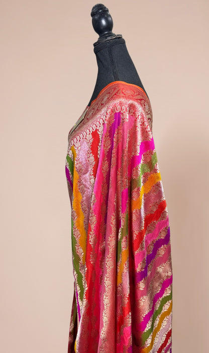 Ektara Pure Katan Silk Banarasi Handloom Saree - Rangkat Kadhiyal Jangla with Tested Zari