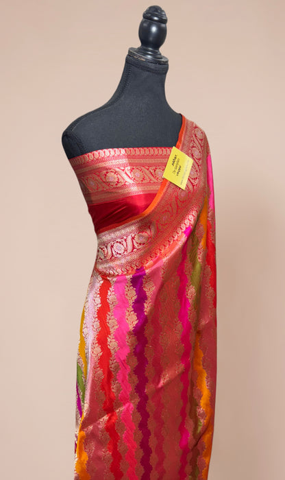 Ektara Pure Katan Silk Banarasi Handloom Saree - Rangkat Kadhiyal Jangla with Tested Zari