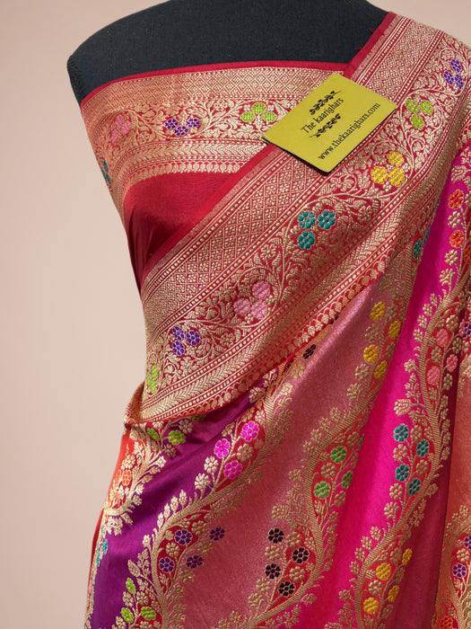 Ektara Pure Katan Silk Banarasi Handloom Saree - Rangkat Kadhiyal Jangla with Tested Zari