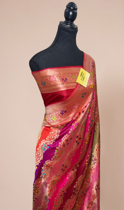 Ektara Pure Katan Silk Banarasi Handloom Saree - Rangkat Kadhiyal Jangla with Tested Zari