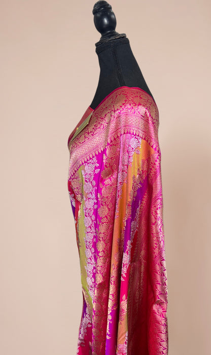 Ektara Pure Katan Silk Banarasi Handloom Saree - Rangkat Kadhiyal Jangla with Tested Zari