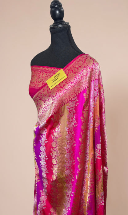 Ektara Pure Katan Silk Banarasi Handloom Saree - Rangkat Kadhiyal Jangla with Tested Zari