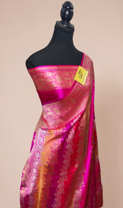 Ektara Pure Katan Silk Banarasi Handloom Saree - Rangkat Kadhiyal Jangla with Tested Zari