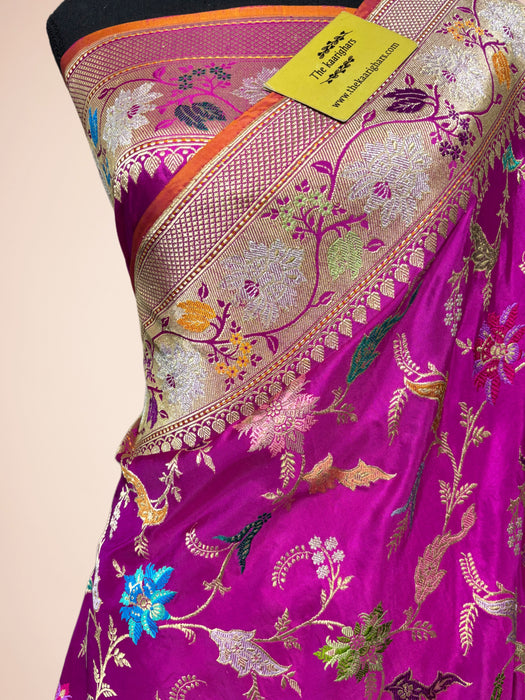 Rani Ektara Pure Katan Silk Banarasi Handloom Saree - Kadhiyal Jangla with Tested Zari