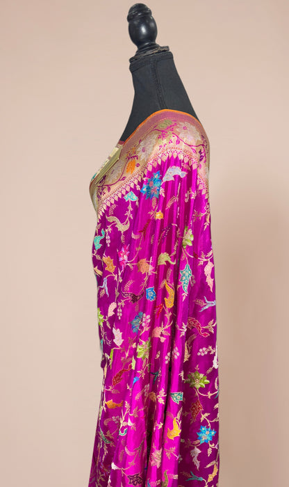 Rani Ektara Pure Katan Silk Banarasi Handloom Saree - Kadhiyal Jangla with Tested Zari