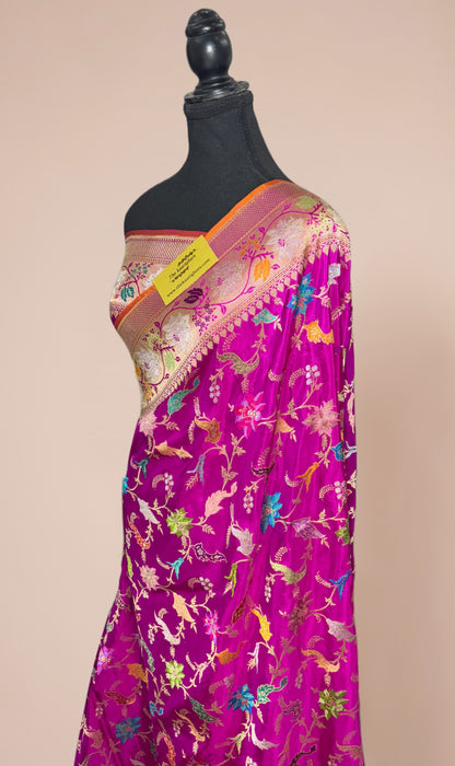 Rani Ektara Pure Katan Silk Banarasi Handloom Saree - Kadhiyal Jangla with Tested Zari