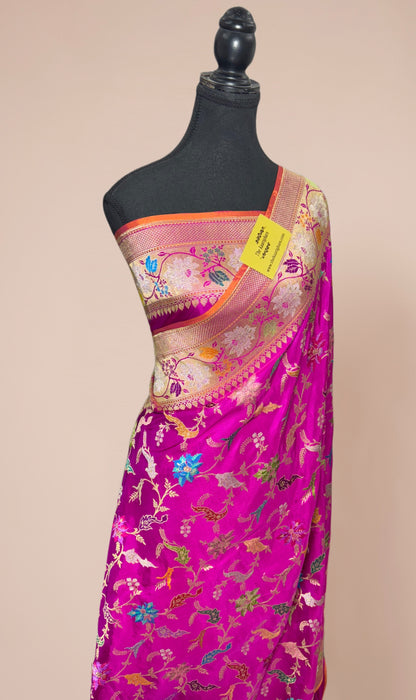 Rani Ektara Pure Katan Silk Banarasi Handloom Saree - Kadhiyal Jangla with Tested Zari