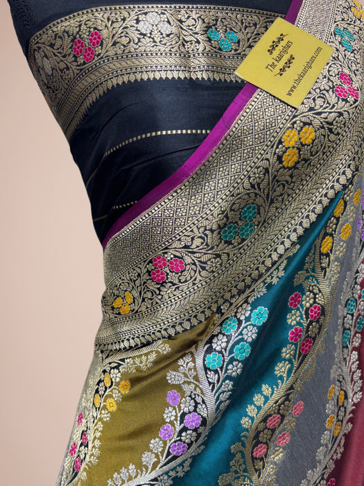 Ektara Pure Katan Silk Banarasi Handloom Saree - Rangkat Kadhiyal Jangla with Tested Zari