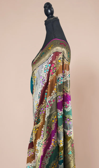 Ektara Pure Katan Silk Banarasi Handloom Saree - Rangkat Kadhiyal Jangla with Tested Zari