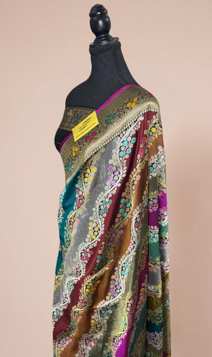 Ektara Pure Katan Silk Banarasi Handloom Saree - Rangkat Kadhiyal Jangla with Tested Zari