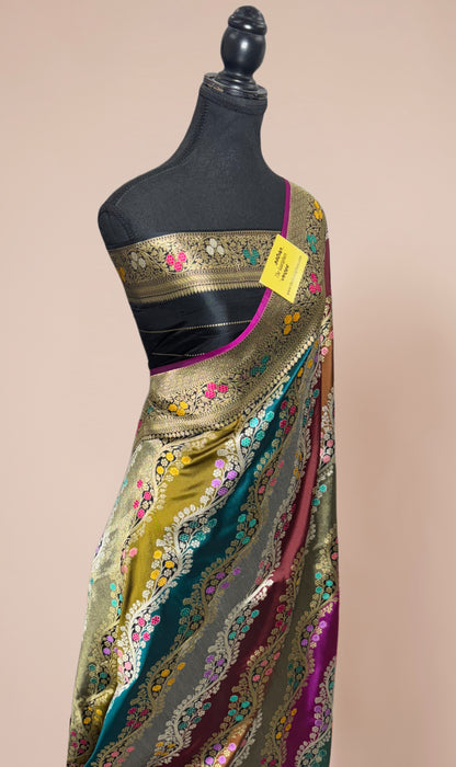Ektara Pure Katan Silk Banarasi Handloom Saree - Rangkat Kadhiyal Jangla with Tested Zari