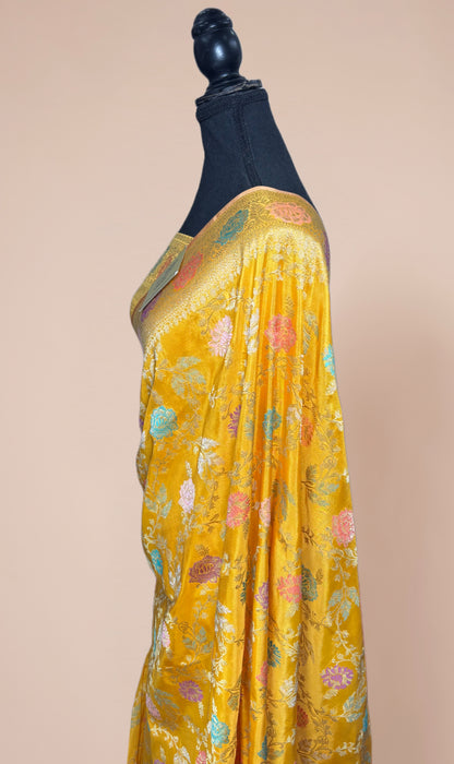 Ektara Yellow Pure Katan Silk Banarasi Handloom Saree - Kadhiyal Jangla with Tested Zari