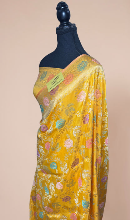 Ektara Yellow Pure Katan Silk Banarasi Handloom Saree - Kadhiyal Jangla with Tested Zari