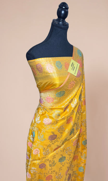Ektara Yellow Pure Katan Silk Banarasi Handloom Saree - Kadhiyal Jangla with Tested Zari
