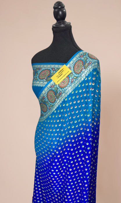 Blue Pure Khaddi Chiffon Banarasi Saree - Meenakari Work