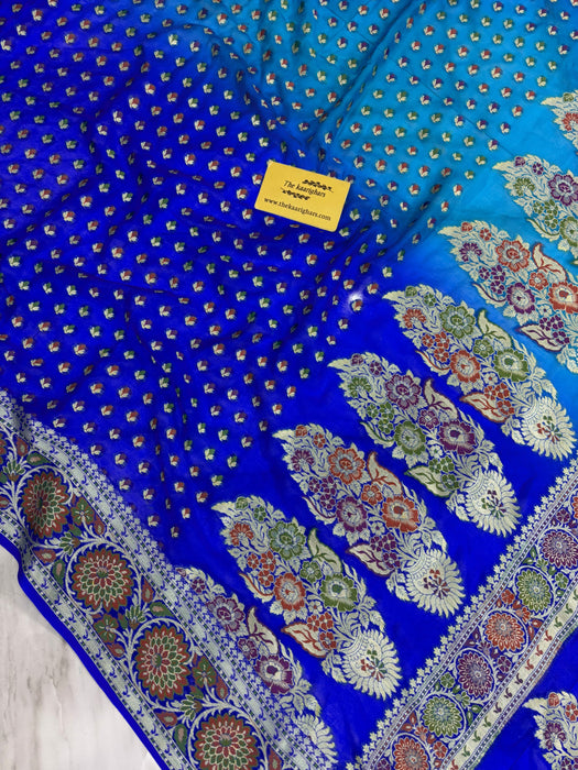 Blue Pure Khaddi Chiffon Banarasi Saree - Meenakari Work