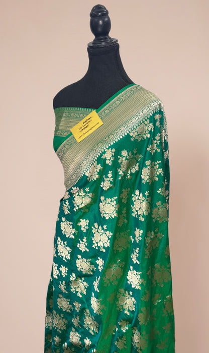 Green Pure Katan Silk Banarasi Handloom Saree - Sona Jaal Work
