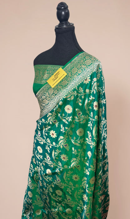 Green Pure Katan Banarasi Handloom Saree - Meenakari Jangla