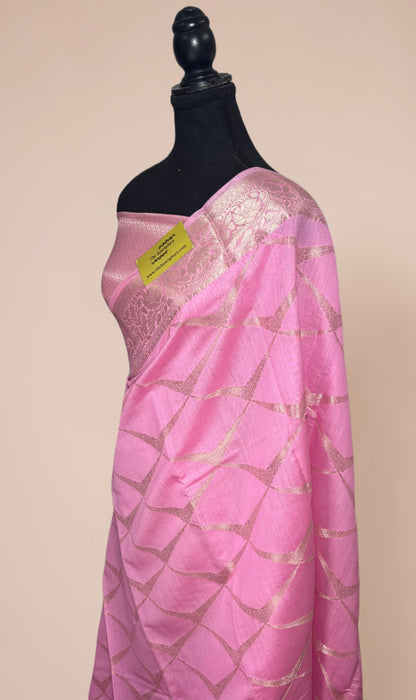 Pink Pure Chiniya Banarasi Handloom Saree