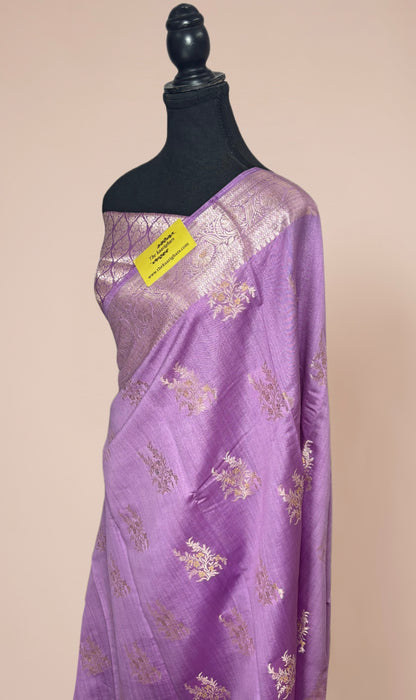 German Lavender Pure Chiniya Banarasi Handloom Saree