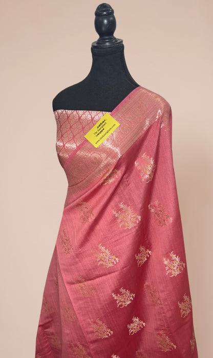 Dark Rose Pure Chiniya Banarasi Handloom Saree
