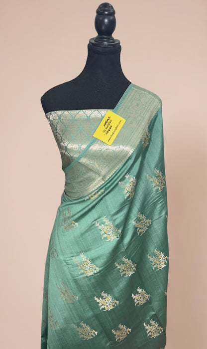 Teal Gray Pure Chiniya Banarasi Handloom Saree