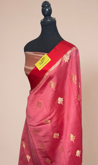 Italian Pink Pure Chiniya Banarasi Handloom Saree