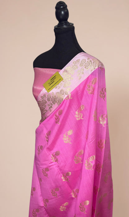 Pink Pure Chiniya Banarasi Handloom Saree