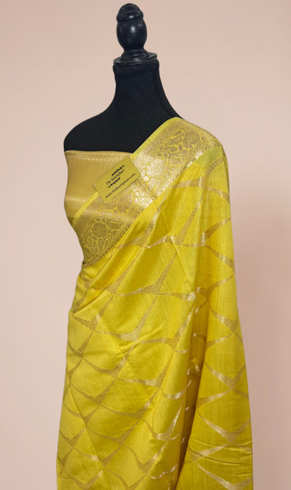Yellow Pure Chiniya Banarasi Handloom Saree