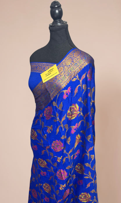 Royal Blue Pure Khaddi Chiffon Banarasi Saree - Meenakari Work