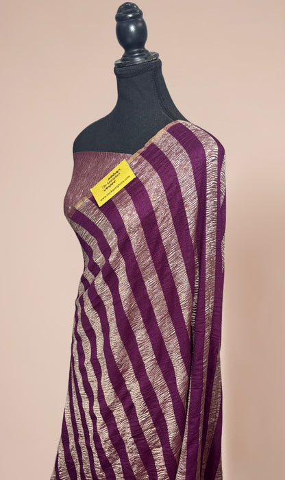 Wine Pure Banarasi Tissue Handloom Saree - Reshmi Zari