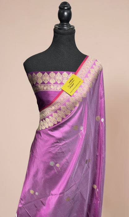 Pure Katan Banarasi Handloom Saree - Kadhiyal Roopa Motifs