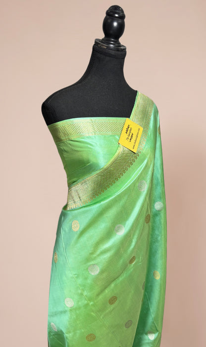 Pista Pure Katan Banarasi Handloom Saree - Kadhiyal Sona Roopa Meenakari