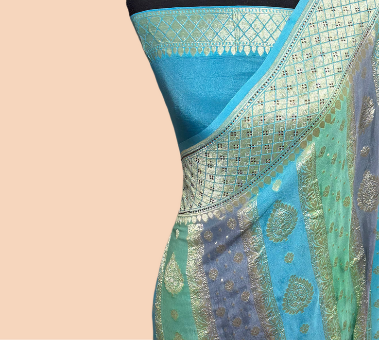 Rangkat Pure Khaddi Georgette Banarasi Handloom Saree - Designer Border with Sorovski Work