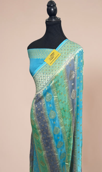 Rangkat Pure Khaddi Georgette Banarasi Handloom Saree - Designer Border with Sorovski Work