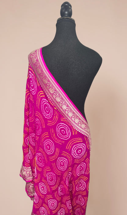 Rani Pure Georgette Bandhani Banarasi Handloom Dupatta