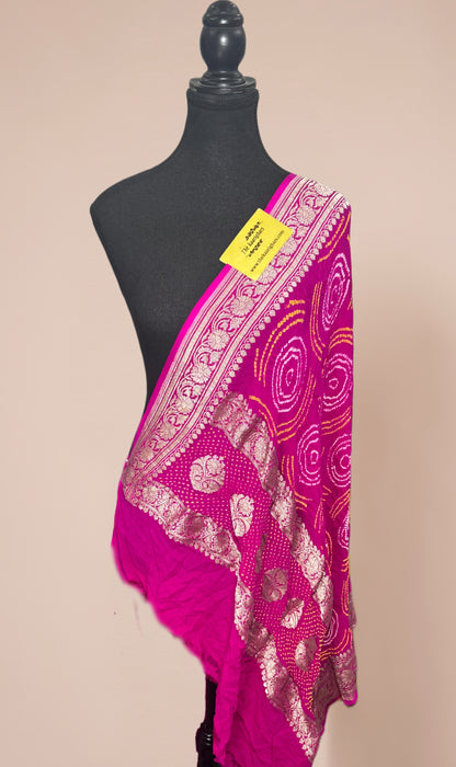 Rani Pure Georgette Bandhani Banarasi Handloom Dupatta