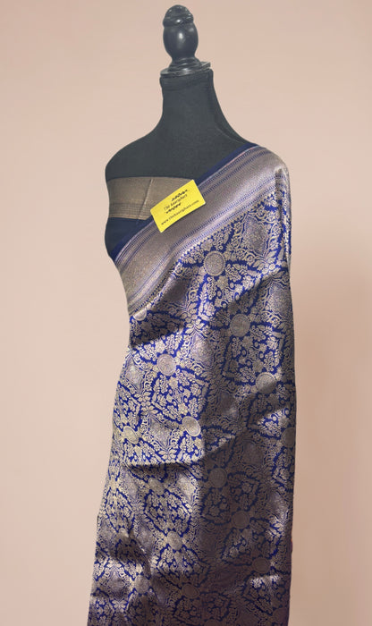 Navy Pure Katan Silk Banarasi Handloom Saree - Tanchui Brocade