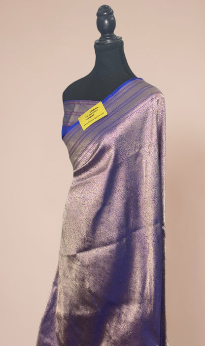 Purple Silver Pure Katan Silk Banarasi Handloom Saree - Tanchui Brocade
