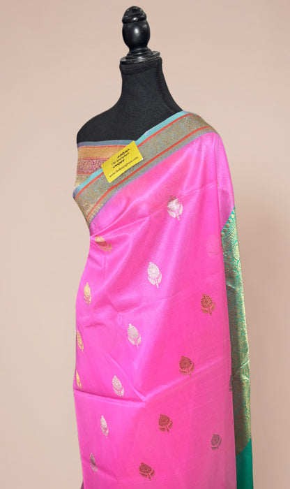 Pink Pure Kora Banarasi Handloom Saree - Sona Roopa Work