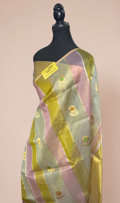 Rangkat Pure Kora Banarasi Handloom Saree - Kadhiyal Sona Roopa Work