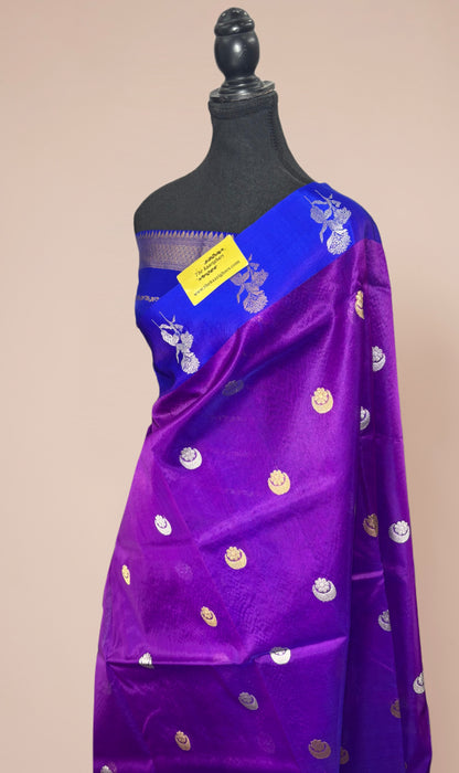 Purple Pure Kora Banarasi Handloom Saree - Sona Roopa Work