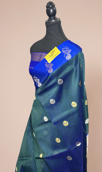 Blue Pure Kora Banarasi Handloom Saree - Sona Roopa Work