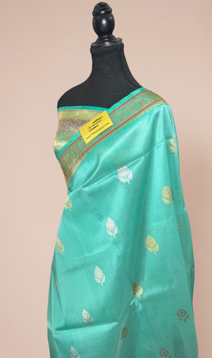Glacier Pure Kora Banarasi Handloom Saree - Sona Roopa Work