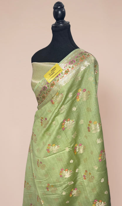 Mist Green Pure Chiniya Banarasi Handloom Saree